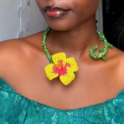 The Floral Whirl Necklace- Yellow Hibiscus  (alternate view)