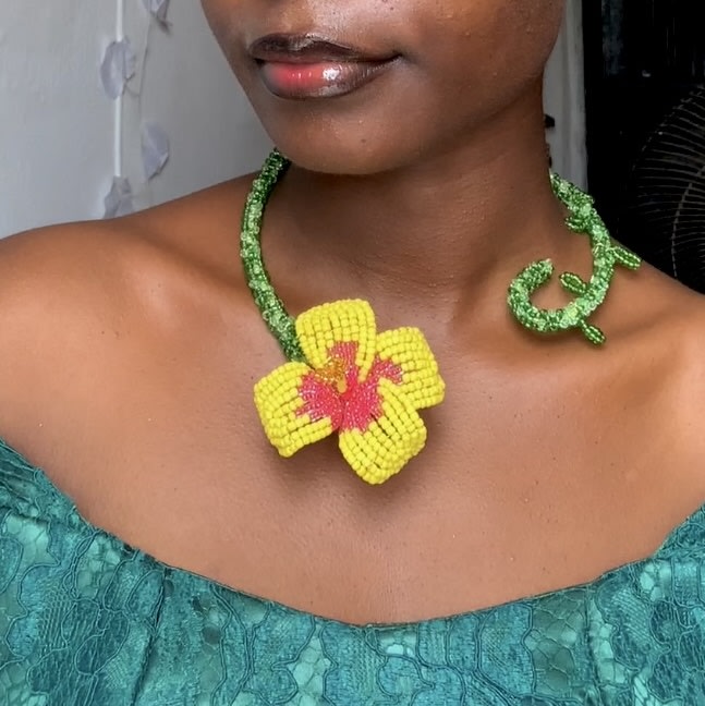 The Floral Whirl Necklace- Yellow Hibiscus  — alternate view